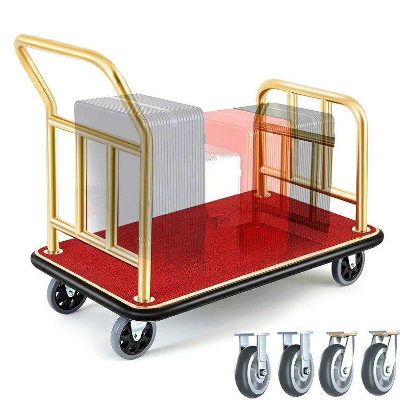 ホテルの荷物カート 107x65x97cm 荷物台車 ホテル用品 荷物運搬 ガードレールとブレーキ付き6インチホイール付き 業務用静音台車