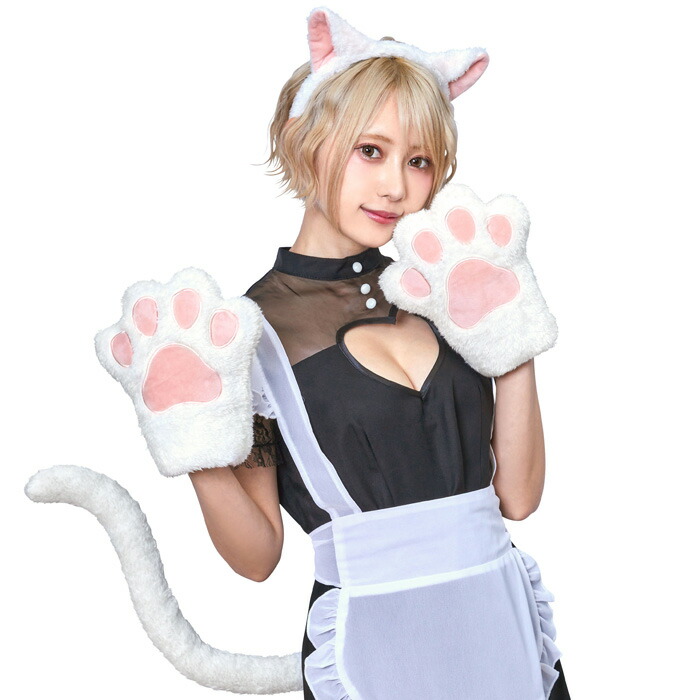 新商品!新型 猫耳 カチューシャ 猫 コスプレ 尻尾 肉球手袋 黒猫 y