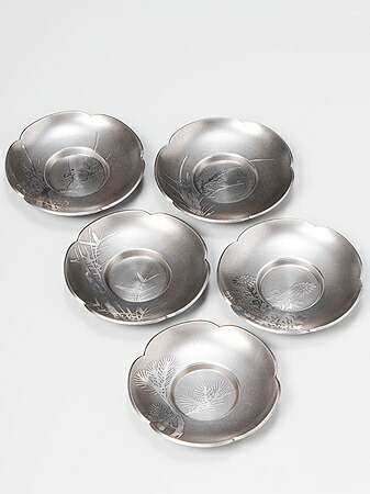 大阪錫器 錫製 茶托 イブシ 丸形 5客セット 桐箱入り 錫製