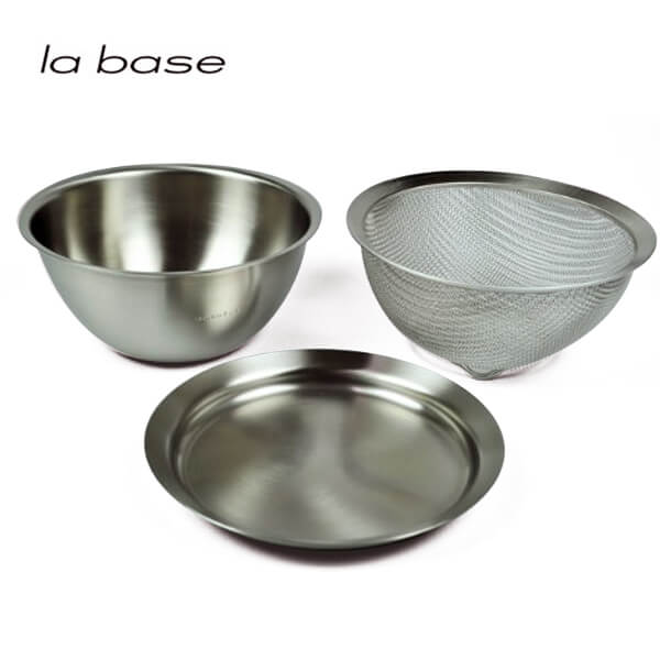 ラバーゼ la base 丸ざる&ボウル&ステンレスプレート 3点セット 小 キッチン 下ごしらえ 福袋