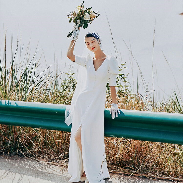 ウェディングドレス Vネック 二次会 トレーン 結婚式 花嫁 ブライダル 演奏会 披露宴 パーティー ロングドレス ウエディングドレス 発表会 コンサート 大きいサイズ フォーマル 前撮り 海外挙式 ピアノ 発表会 エレガント Aライン 送料無料 Painfreepainrelief Com