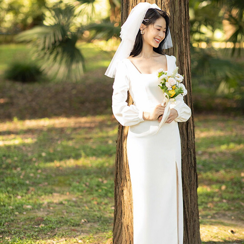 ウェディングドレス 長袖 結婚式 袖あり 二次会 花嫁 ブライダル 演奏会 Aラインドレス 発表会 披露宴 ロング コンサート 小さいサイズ 前撮り リゾート 大きいサイズ フォーマル パーティードレス 海外挙式 ピアノ エレガント フォト 高級 スリット 送料無料|AddChic