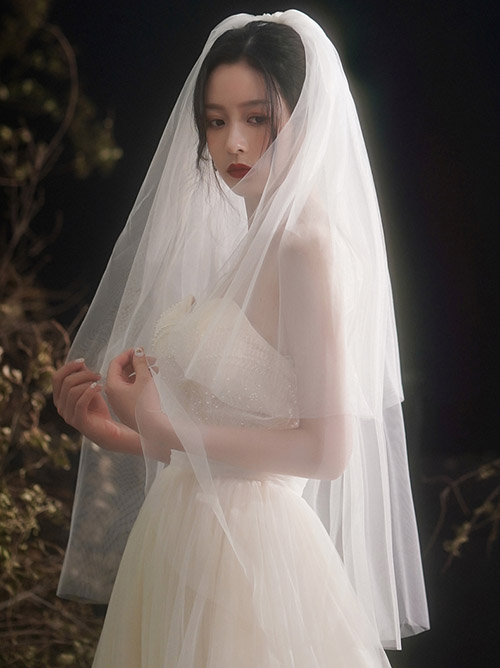 新作人気モデル ウェディング ショートベール パール 2層 結婚式 前撮り ブライダル ホワイト