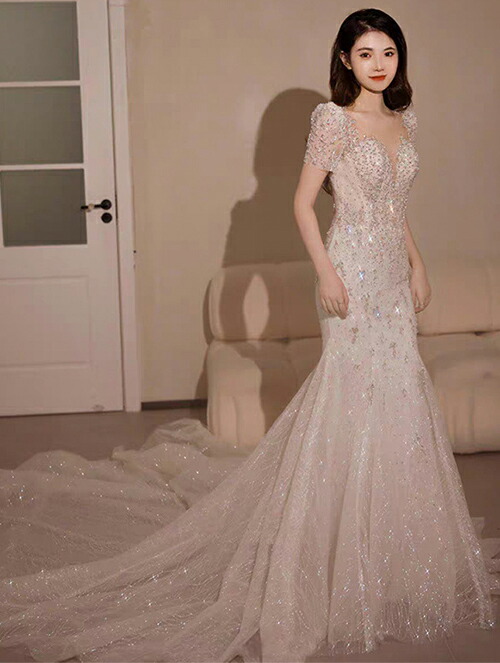 ウェディングドレス マーメイド パーティードレス ウェディングドレス 大きいサイズ 二次会 結婚式 花嫁 ブライダル 演奏会 披露宴 ロングドレス  発表会 舞台 コンサート 撮影 フォーマル 前撮り おしゃれ 海外挙式 ピアノ 豪華 送料無料 ウェディングドレス