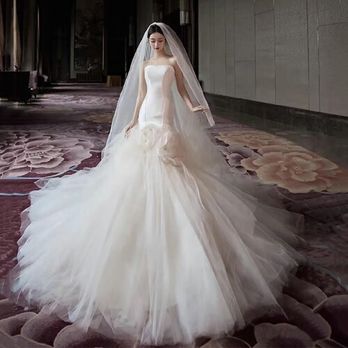 花嫁御寮お召しもの 婚礼の儀お召しもの 人魚お召しもの オフショルダー ロングお召しもの 袖なし 肩だし 花  二次会 婚礼の儀 花嫁御寮 婚礼の儀 掻き鳴らす会 交歓会 途轍も無い大いさ フォーマル 前撮り 溜まり場 寄り合いお召しもの 外国で挙式 窈窕たる 晴れ晴れしい かっこ良い ウェディングドレス-レディースファッション