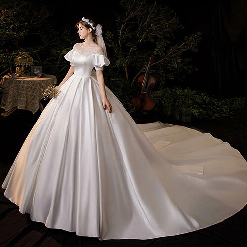 ウェディングドレス トレーンドレス 花嫁ドレス プレンセンスドレス 結婚式 二次会 演奏会 披露宴 ロングドレス 発表会 コンサート 大きいサイズ フォーマル 前撮り リゾート パーティードレス 海外挙式 ピアノ エレガント プリンセスライン ホワイト｜AddChic
