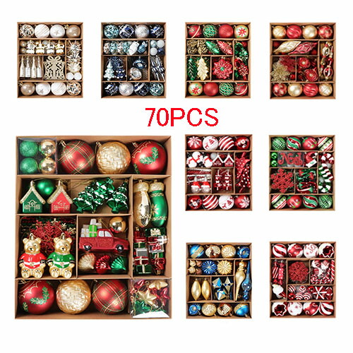 クリスマスツリー オーナメント 飾り 70pcs クリスマスボール 豪華セット クリスマス デコレーション ボール 装飾ボール プラスチック パーティー用品 プレゼント 贈り物 装飾 子供会 新年  部屋 喫茶店 店舗  christmas