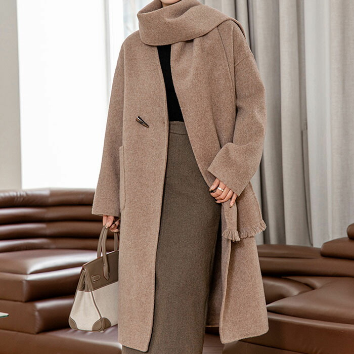 コート ウールコート レディース ロング ロングコート アウター 冬服 ウール マフラー付き 韓国ファッション 春 秋 冬 防寒 保温 厚手 暖かい 大きいサイズ あったか ゆったり きれいめ オリジナル 細身 高品質 高級 上品 OL通勤 ビジネス ジャケット 20代 30代 40代