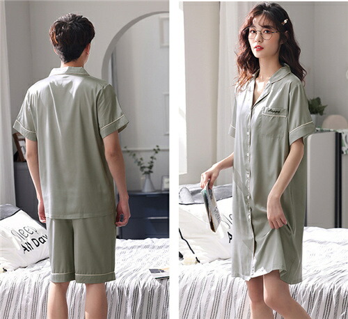 パジャマ ペアパジャマ カップルパジャ パジャマ 大きいサイズ レディース メンズ ルームウェア 半袖 上下セット 前開き ナイトウェア 部屋着 ギフト セットアップ かわいい プレゼント 春夏 上品 彼氏 彼女 お揃い お祝い 寝間着 寝巻き 送料無料 Ael Global