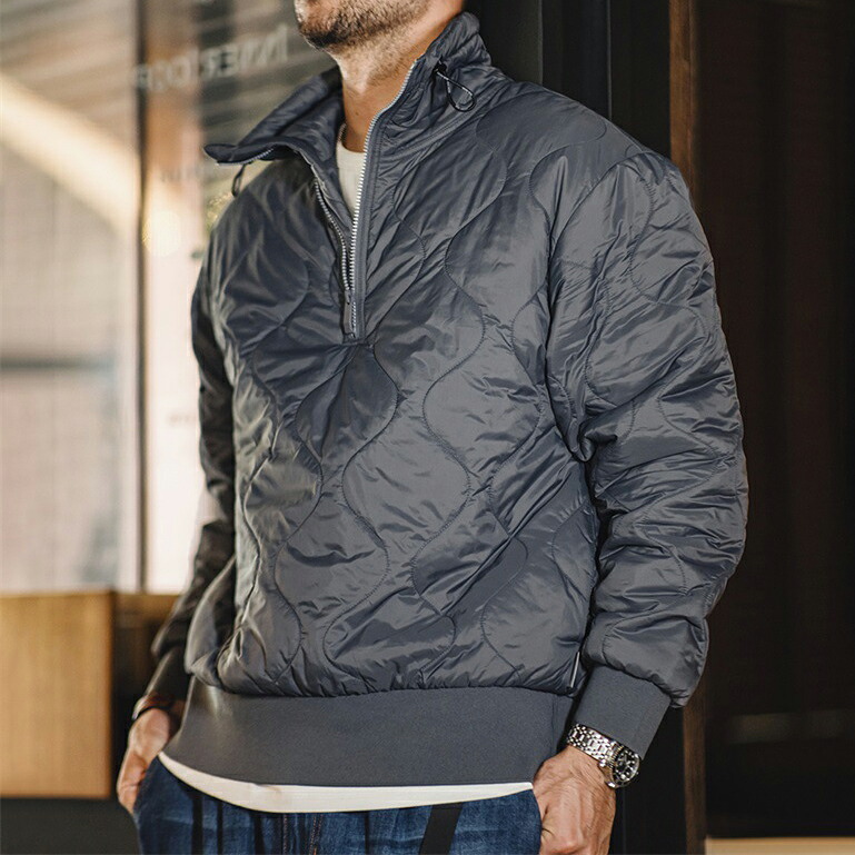 中綿 ブルゾン メンズ 中綿ジャケット アウター 冬服 冬 メンズファッション キルティング ジャケット 暖かい あったか 防寒 保温 軽量 ショート丈 無地 暖かい ゆったり リラックス アウトドア|AddChic