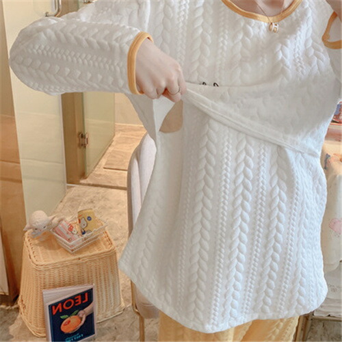 マタニティパジャマ 長袖 マタニティ ルーム 上下セット かわいい 入院着 秋 冬 可愛い マタニティウエア 妊婦服 出産 産後 産院 妊婦 レディース プレゼント 授乳口 大きいサイズ おしゃれ 授乳服 前開き 厚手 送料無料 3点セット Salon Raquet De