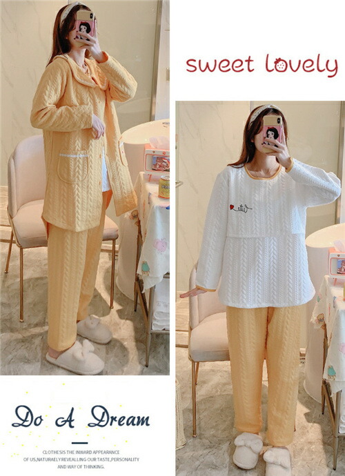 マタニティパジャマ 長袖 マタニティ ルーム 上下セット かわいい 入院着 秋 冬 可愛い マタニティウエア 妊婦服 出産 産後 産院 妊婦 レディース プレゼント 授乳口 大きいサイズ おしゃれ 授乳服 前開き 厚手 送料無料 3点セット Salon Raquet De