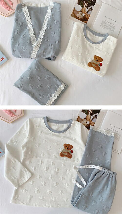 マタニティパジャマ 長袖 マタニティ ルーム 上下セット かわいい 入院着 秋 冬 可愛い マタニティウエア 妊婦服 出産 産後 産院 妊婦 レディース プレゼント 授乳口 大きいサイズ おしゃれ 授乳服 前開き 厚手 送料無料 3点セット Salon Raquet De