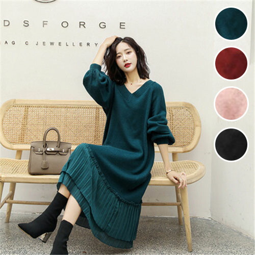 ニット セーター レディース Vネック ワンピース 長袖 秋 冬 おしゃれ 可愛い 無地 通勤 着やせ 大きいサイズ ゆったり 防寒 冬物 ギフト プレゼント 送料無料 Lindnercapital Com