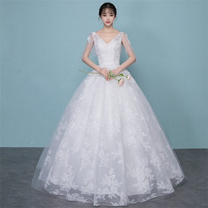 ウェディングドレス プリンセスライン ウェディングドレス 二次会 白 結婚式ドレス 花嫁 ロングドレス ブライダル ウエディングドレス レース 大きいサイズ 演奏会 披露宴 二次会 発表会 コンサート パーティードレス ピアノ エレガント 海外挙式 上品
