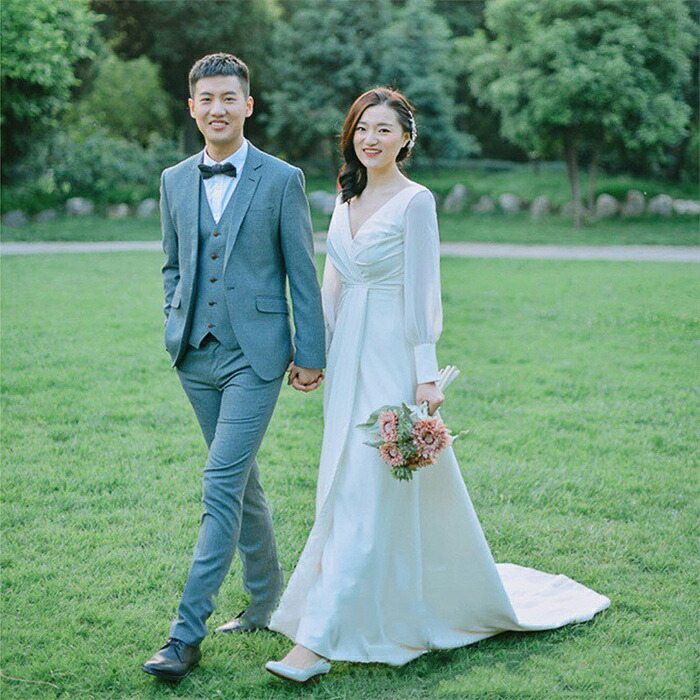 ウエディングドレス Aライン ウェディングドレス 長袖 白 Vネック ウェディングドレス 二次会 結婚式 花嫁ドレス ブライダル 演奏会 披露宴 二次会 トレーン 妊婦用もok 発表会 コンサート パーティードレス ピアノ エレガント 海外挙式 大きいサイズ ファスナー