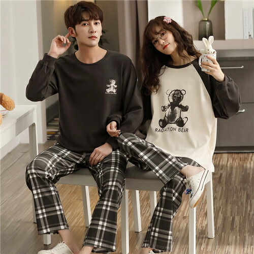 楽天市場 パジャマ ペアパジャマ カップルパジャ パジャマ 大きいサイズ レディース メンズ ルームウェア 長袖 上下セット ナイトウェア 部屋着 ギフト セットアップ かわいい プレゼント 春夏 上品 彼氏 彼女 お揃い 長ズボン お祝い 寝間着 寝巻き 送料無料 クマ Addchic