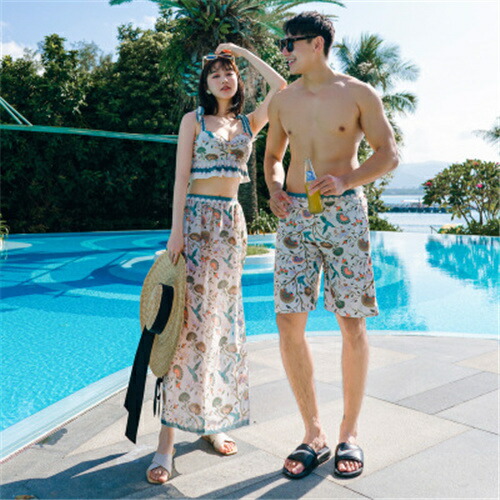 水着 カップル 夏 ペアルック 上下セット カップル お揃い服Tシャツ上下セット トップス　半袖　レディース キャミソール 上下セット メンス ハーフパンツ　ビーチ 夏恋人　プレゼント　ご夫婦 カジュアル デート 遊び 旅行 送料無料