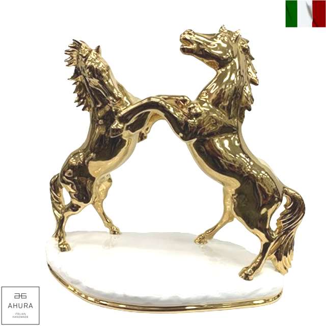 24金メッキ、スワロフスキー使用！ AHURA ボクサー犬 置物 イタリア製