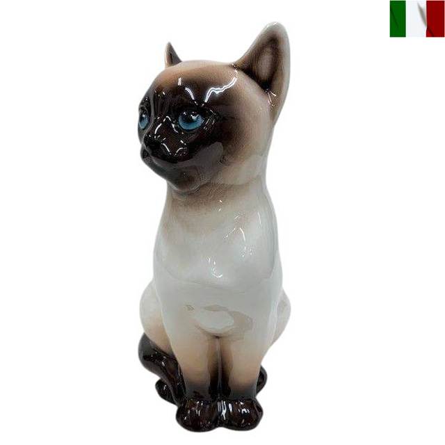 置物 シャム猫 猫 キャット Cat ネコ ホワイト 陶器 インテリア オブジェ イタリア
