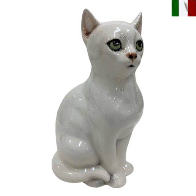 置物 白猫 キャット Cat ネコ ホワイト 陶器 インテリア オブジェ イタリア