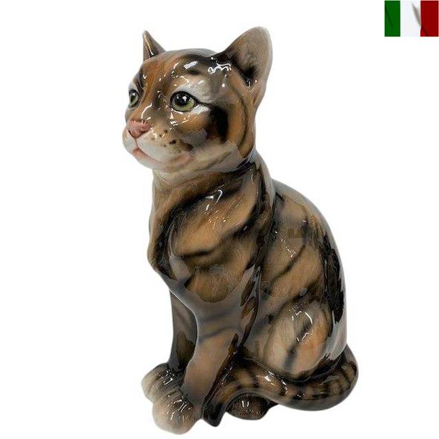 キジトラ 置物 茶トラ サバトラ ネコ イタリア 陶器 インテリア オブジェ イタリア イタリア|艶姿家具
