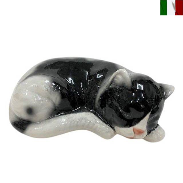 ハチワレ 置物 黒白猫 キャット Cat ネコ 陶器 クラシック イタリア インテリア オブジェ|艶姿家具