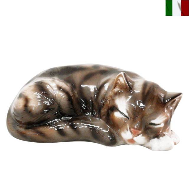キジトラ 置物 茶トラ サバトラ ネコ イタリア 陶器 インテリア オブジェ クラシック テイスト|艶姿家具