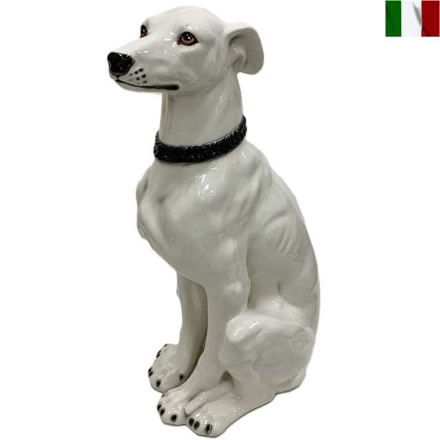 置物 グレーハウンド 犬 白 陶器 イタリア インテリア オブジェ|艶姿家具