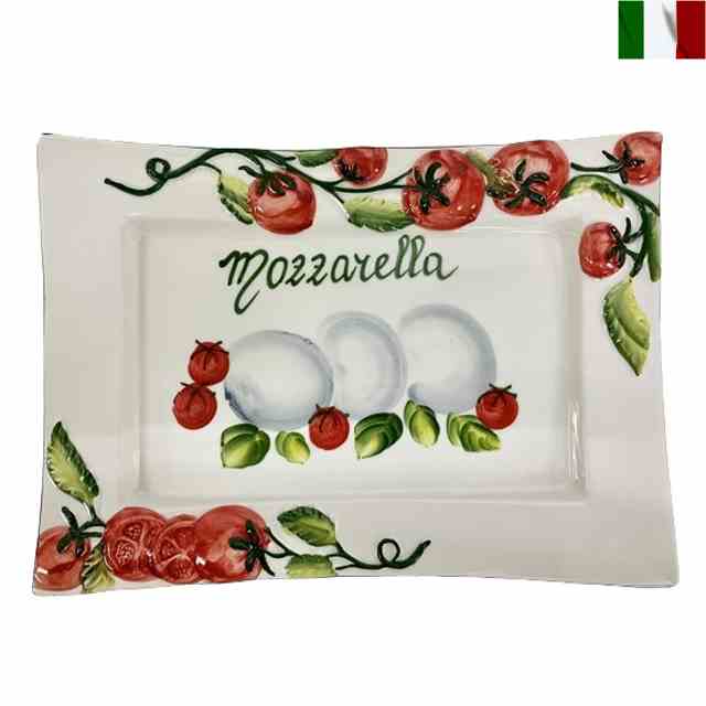 リム皿 長方皿 リムプレート 陶器 イタリア 洋食器 トマト