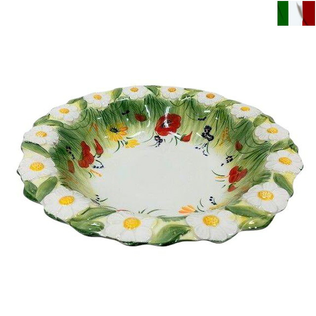 コンポート 大皿 リム皿 イタリア 洋食器 花 フラワー 装飾 陶器 リムプレート 丸皿|艶姿家具