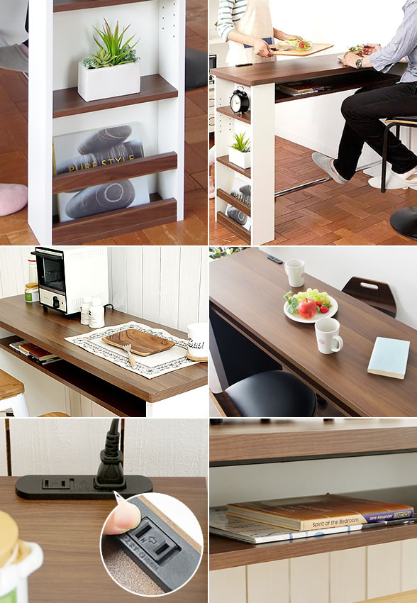 カウンターテーブル バーテーブル ハイテーブル キッチンテーブル 対面 テーブル 壁面 ハイテーブル 収納 木製テーブル 木製 コンセント カフェ テーブル バーカウンター キッチンカウンター ブラック ホワイト 代引可 カウンターテーブル Latte ラテ キッチン