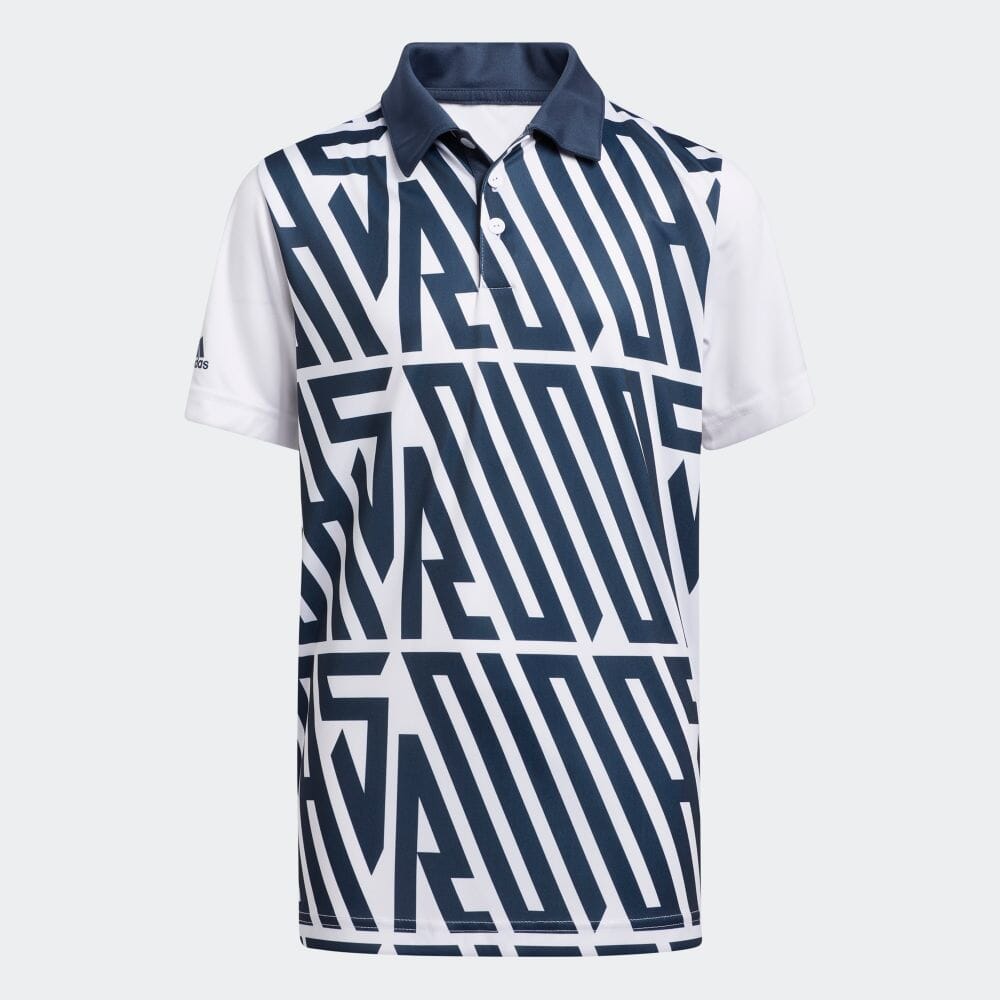 アディダス Adidas 返品可 ゴルフ BOYS PRIMEGREEN ワードプリント 半袖シャツ Printed Polo Shirt キッズ/子供用 ウェア・服 トップス ポロシャツ 青 ブルー GM4112 ウェア | antiguaboreal.com