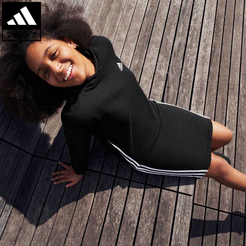 公式 アディダス Adidas 返品可 ジム トレーニング Primegreen フューチャー アイコン 3ストライプス フーデッドワンピース Primegreen Future Icons 3 Stripes Hooded Dress キッズ ウェア トップス パーカー フーディー スウェット トレーナー 黒 ブラック