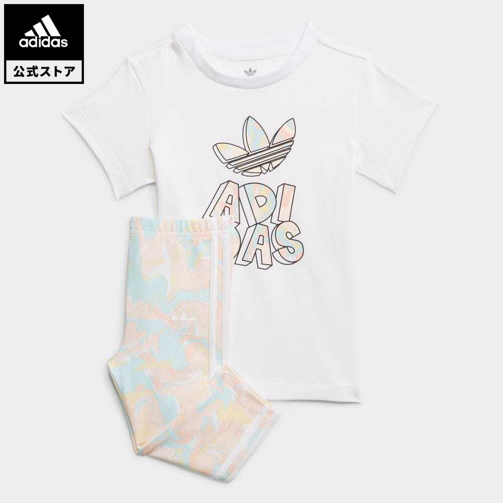 公式 アディダス Adidas 返品可 マーブルプリント Tシャツワンピースとタイツのセット オリジナルス キッズ ウェア セットアップ ジャージ 白 ホワイト H 上下 Fourthpillarindia Com