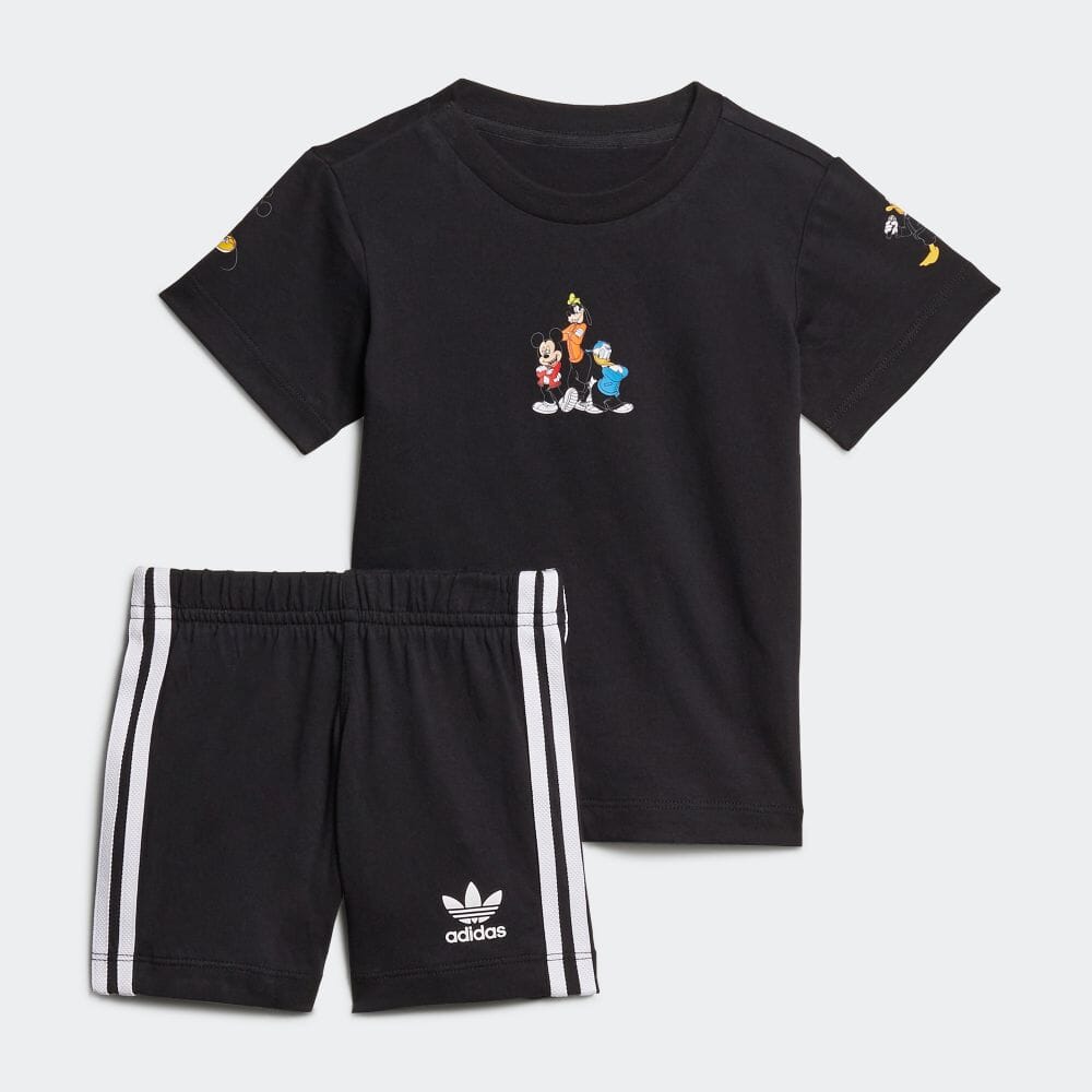 公式 アディダス Adidas 返品可 ディズニー ミッキー フレンズ ショーツ 半袖tシャツ セットアップ オリジナルス キッズ ウェア 服 セットアップ 黒 ブラック H322 上下 Timetunnel My