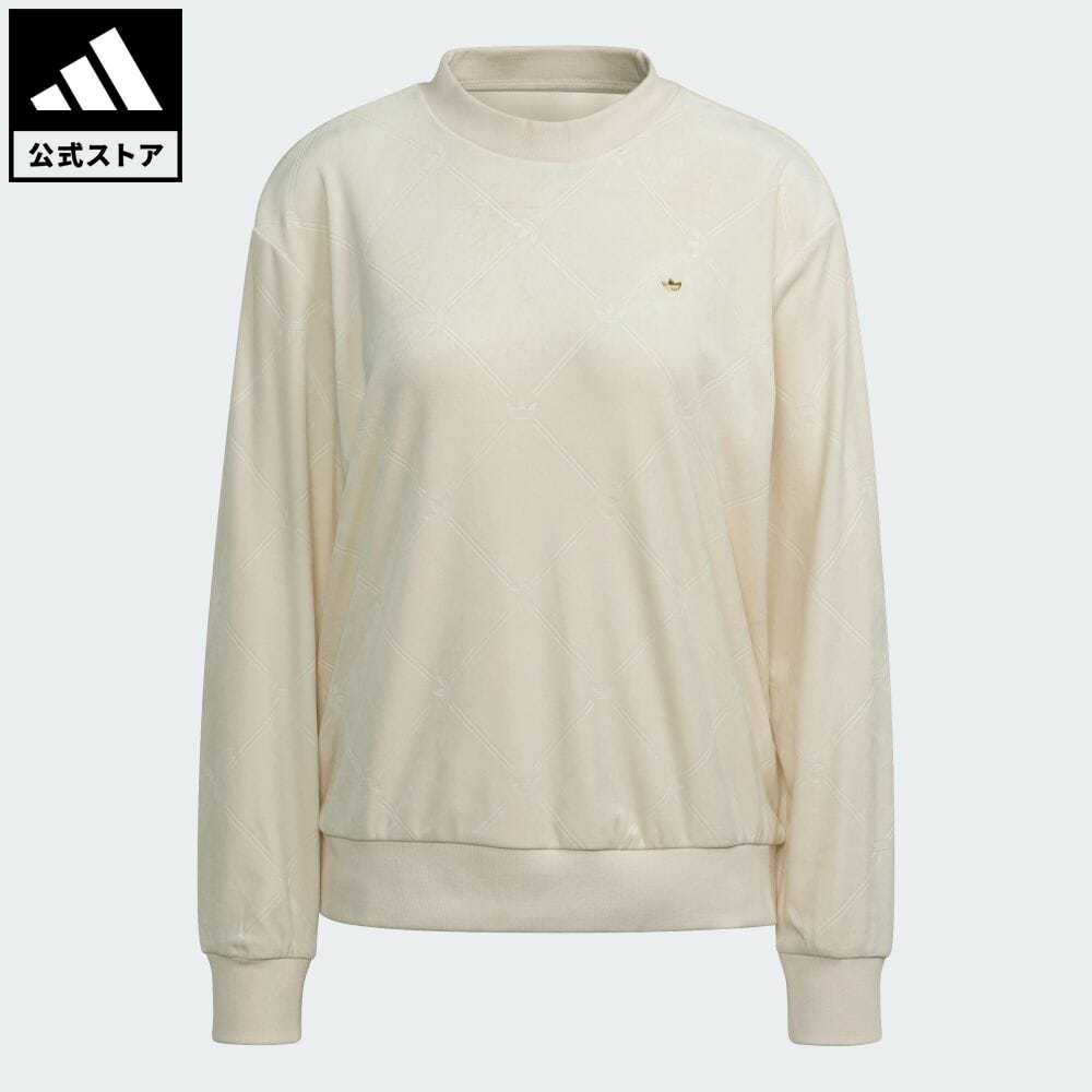 公式 アディダス Adidas 返品可 アディダス オリジナルス モノグラム エンボス加工ベルベット スウェットシャツ オリジナルス レディース ウェア 服 トップス スウェット トレーナー 白 ホワイト H Cdm Co Mz