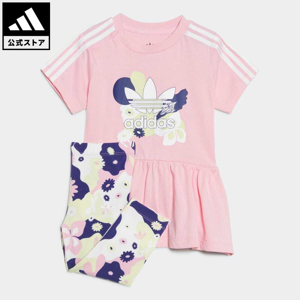 アディダス Adidas 返品可 フラワープリントドレス タイツ セットアップ オリジナルス キッズ 子供用 ウェア 服 ジャージ ピンク Hc1966 上下 物品