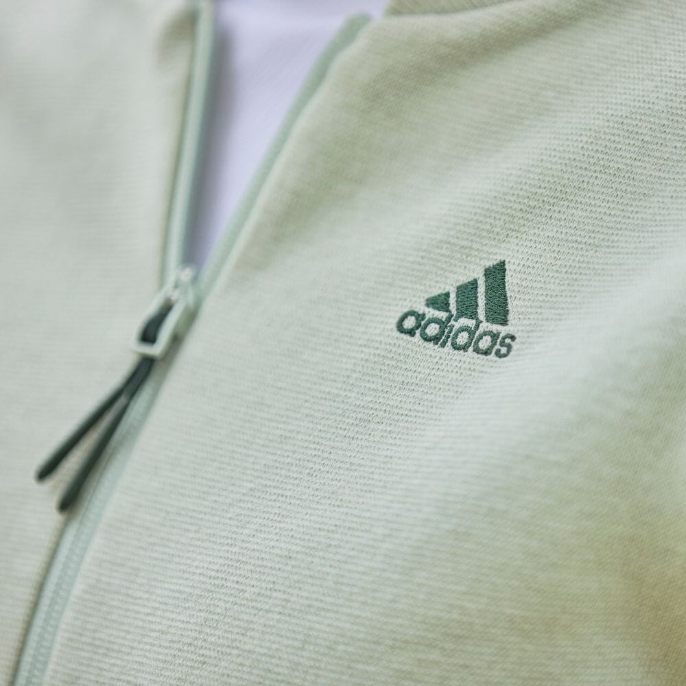 アディダス Adidas 返品可 ジャケット スリーストライプス レディース グリーン Hg48 服 ウェア 緑 長袖ライニングフルジップセーター アウター ゴルフ 防風