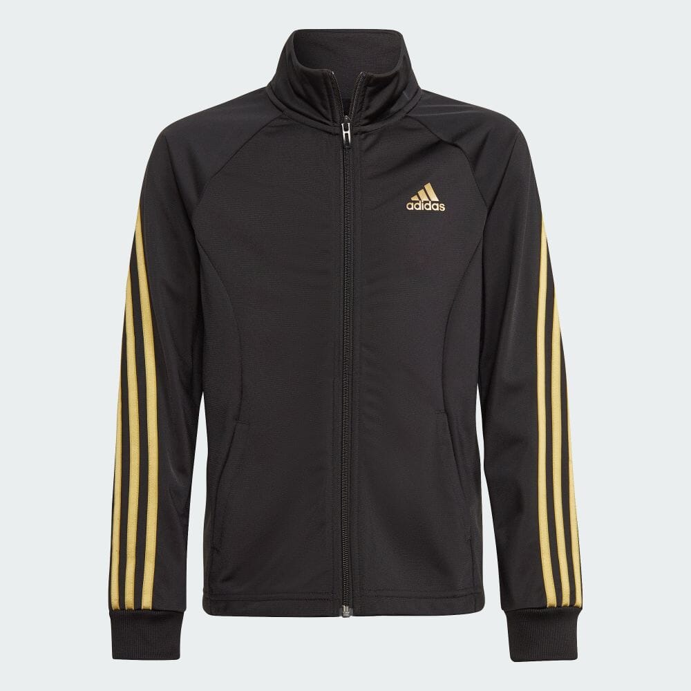 12月スーパーSALE アディダス adidas 返品可 チーム ポリエステル レギュラー スリーストライプス トラックスーツ ジャージ上下  スポーツウェア キッズ 子供用 ウェア 服 セットアップ ジャージ 黒 ブラック H26621 上下 somaticaeducar.com.br