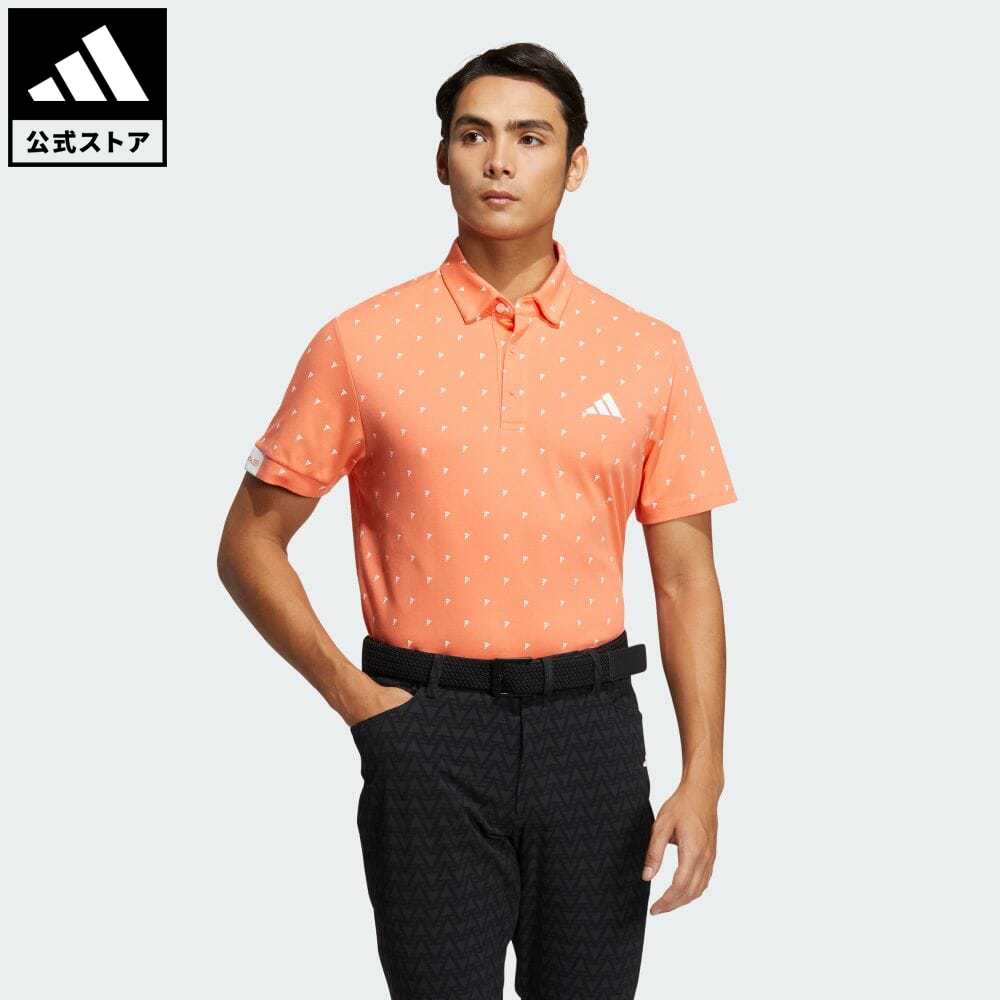【公式】アディダス adidas 返品可 ゴルフ アディダスロゴモノグラムプリント 半袖ボタンダウンシャツ メンズ ウェア・服 トップス ポロシャツ オレンジ HT6840 Gnot画像