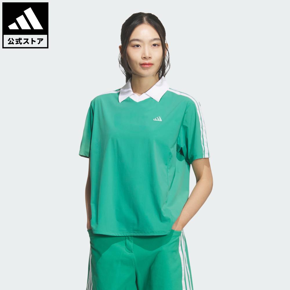 【公式】アディダス adidas 返品可 ゴルフ スリーストライプス ウーブン 半袖シャツ パフォーマンス レディース ウェア・服 ポロシャツ 緑 グリーン KD7208