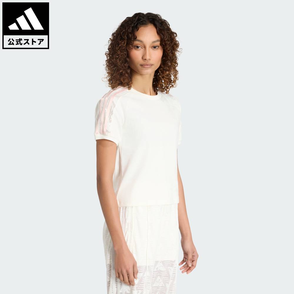 【公式】アディダス adidas 返品可 ライフスタイル レース カリ 半袖Tシャツ オリジナルス レディース ウェア・服 Tシャツ 白 ホワイト KG3609