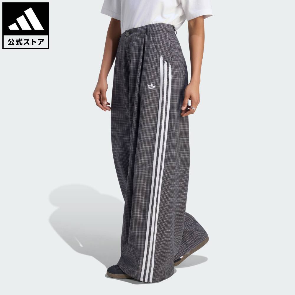 【公式】アディダス adidas 返品可 ソーシャルギフト対象 ライフスタイル チェック トラウザー ルーズ パンツ オリジナルス レディース ウェア・服 ボトムス 黒 ブラック LD5340｜adidas Online Shop 店