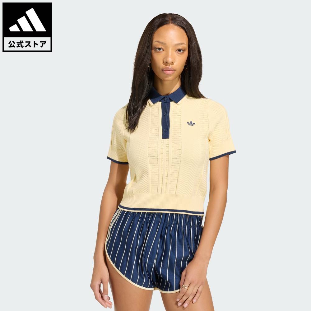 【公式】アディダス adidas 返品可 ソーシャルギフト対象 ライフスタイル ケーブル ニット カリ Tシャツポロ オリジナルス レディース ウェア・服 ポロシャツ イエロー KT1862|adidas Online Shop 店
