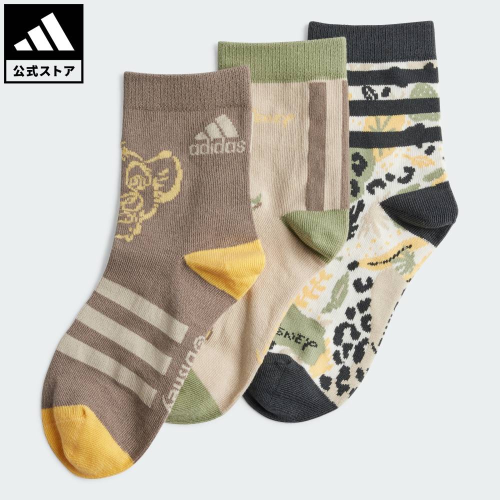 【公式】アディダス adidas 返品可 ライフスタイル アディダス ディズニー ライオン・キング 3足組ソックス パフォーマンス キッズ／子供用 アクセサリー ソックス・靴下 ブラウン IW1126 p1121画像