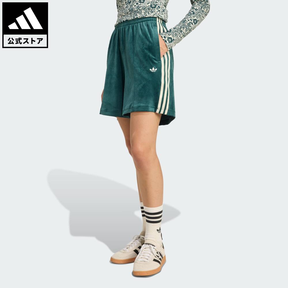 【公式】アディダス adidas 返品可 ライフスタイル アディダス オリジナルスｘリバティ・ロンドン デボス加工 ベルベット ショーツ オリジナルス レディース ウェア・服 ショートパンツ・短パン 緑 グリーン JX0461