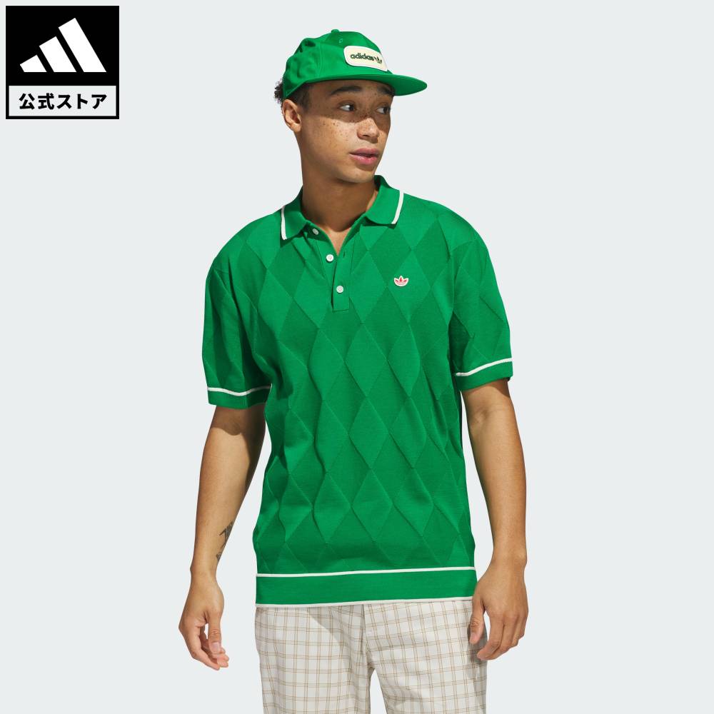 【公式】アディダス adidas 返品可 ゴルフ 【オリジナルスゴルフ】アーガイルニット 半袖ポロ オリジナルス メンズ ウェア・服 ポロシャツ 緑 グリーン JC6761