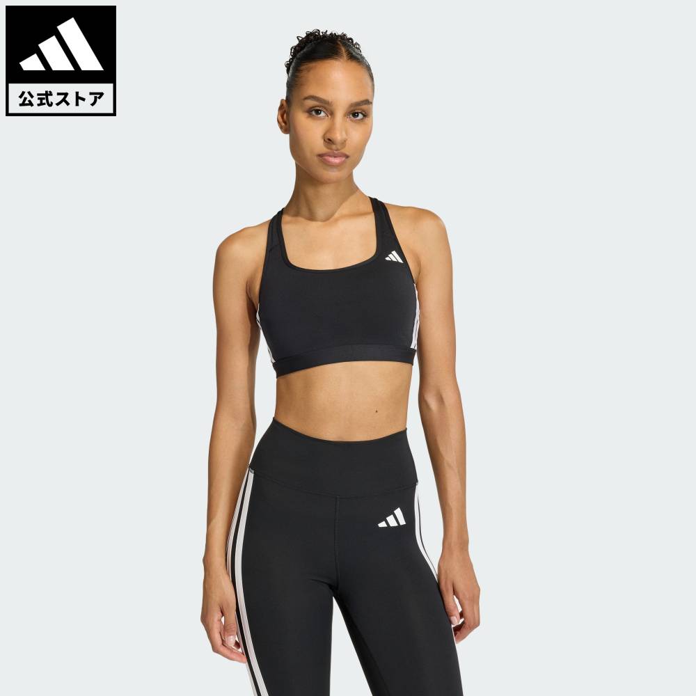 【公式】アディダス adidas 返品可 ジム・トレーニング Optime エッセンシャルズ ワークアウト スリーストライプス ミディアムサポートブラ パフォーマンス レディース ウェア・服 スポーツブラ 黒 ブラック KB4383