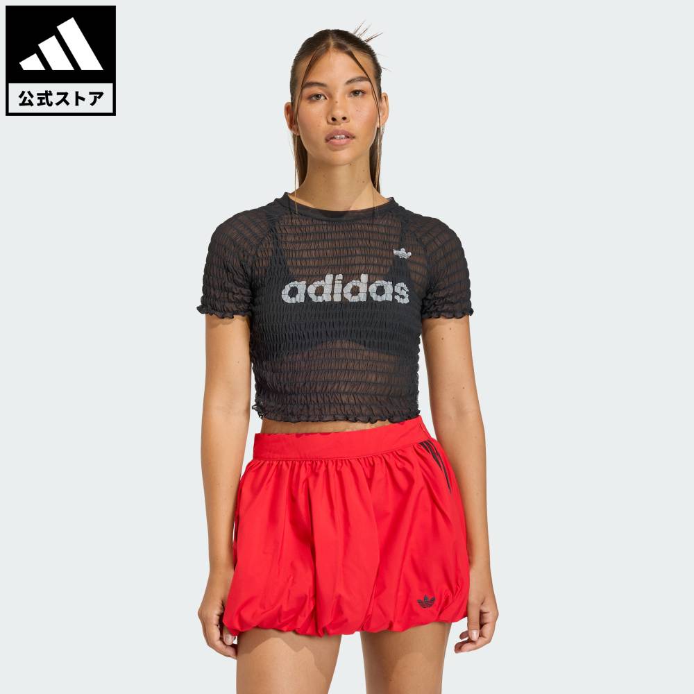 【公式】アディダス adidas 返品可 ライフスタイル スモックド カリ ティー オリジナルス レディース ウェア・服 Tシャツ 黒 ブラック KD0300